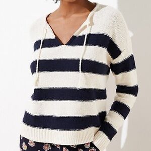 LOFT striped knit tassel tie‎ sweater in navy and cream XL